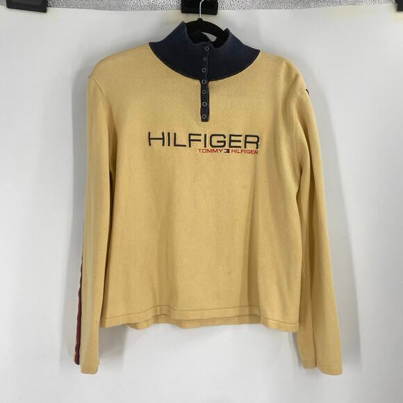 Vintage Y2K Tommy Hilfiger Yellow Crop Boxy Long Sleeve Shirt Medium - Picture 3 of 12